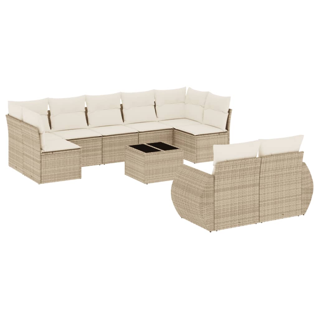 Set Divano da Giardino 10 pz con Cuscini Beige in Polyrattan | homemem39