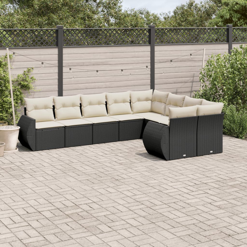 Set Divani da Giardino 9 pz con Cuscini Nero in Polyrattan - homemem39