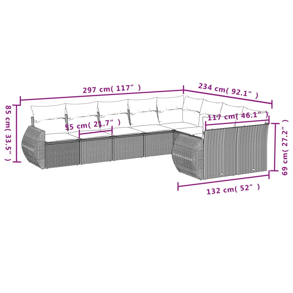 Set Divano da Giardino 9 pz con Cuscini Beige in Polyrattan | homemem39