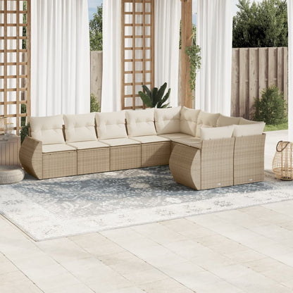 Set Divano da Giardino 9 pz con Cuscini Beige in Polyrattan | homemem39