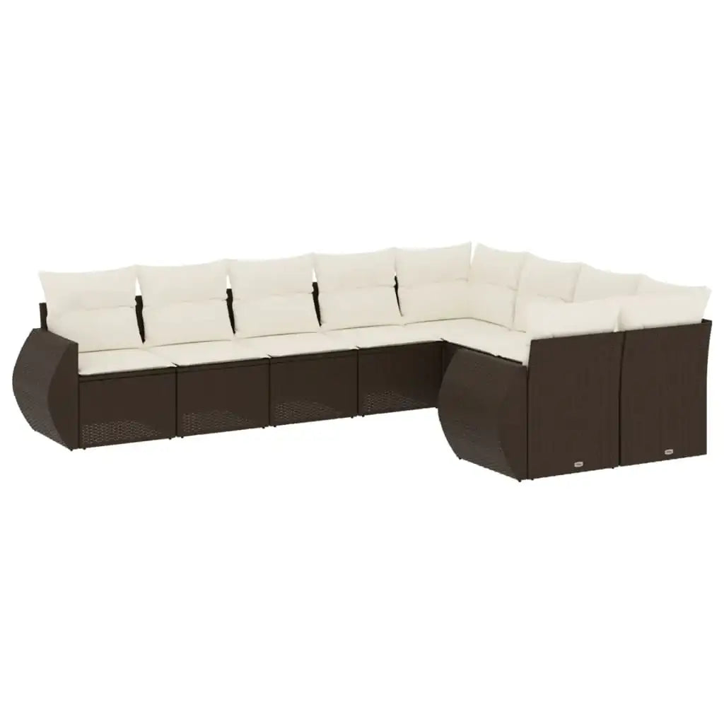 Set Divani da Giardino 9pz con Cuscini Marrone in Polyrattan - homemem39