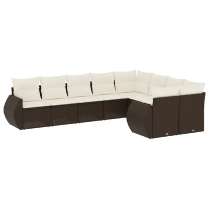 Set Divani da Giardino 9pz con Cuscini Marrone in Polyrattan - homemem39