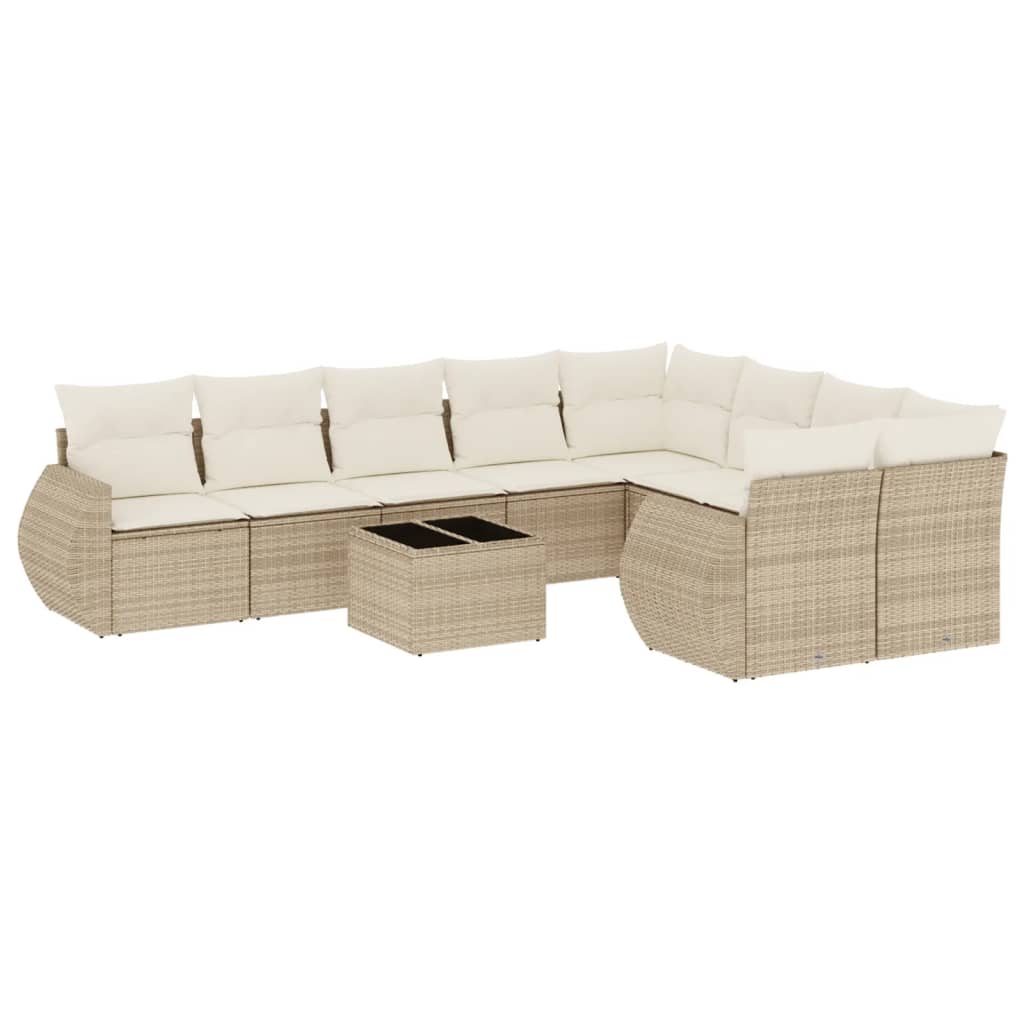 Set Divano da Giardino 10 pz con Cuscini Beige in Polyrattan | homemem39