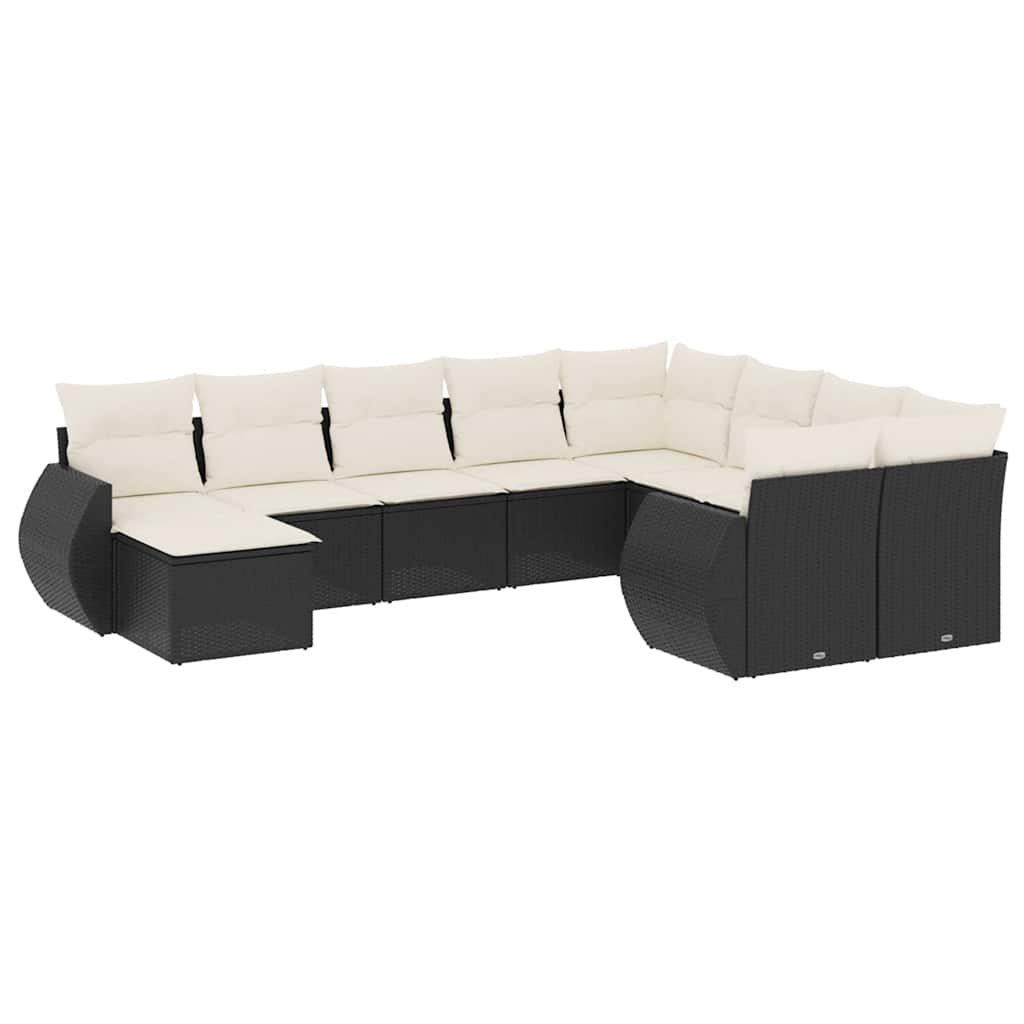 Set Divani da Giardino 10pz con Cuscini in Polyrattan Nero