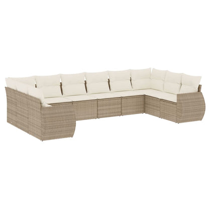 Set Divano da Giardino 10 pz con Cuscini Beige in Polyrattan