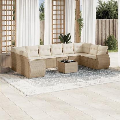 Set Divani da Giardino 11 pz con Cuscini Beige in Polyrattan | homemem39
