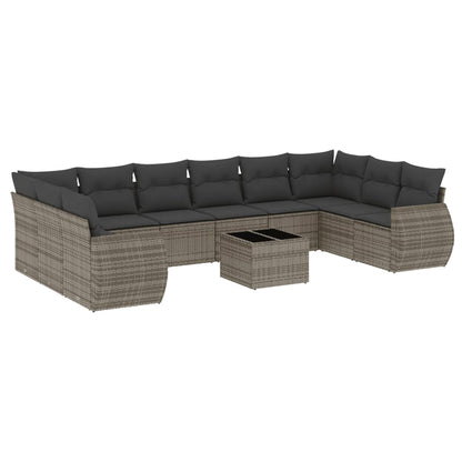 Set Divani da Giardino 11 pz con Cuscini in Polyrattan Grigio