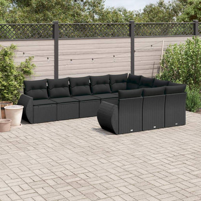 Set Divani da Giardino 10pz con Cuscini in Polyrattan Nero - homemem39