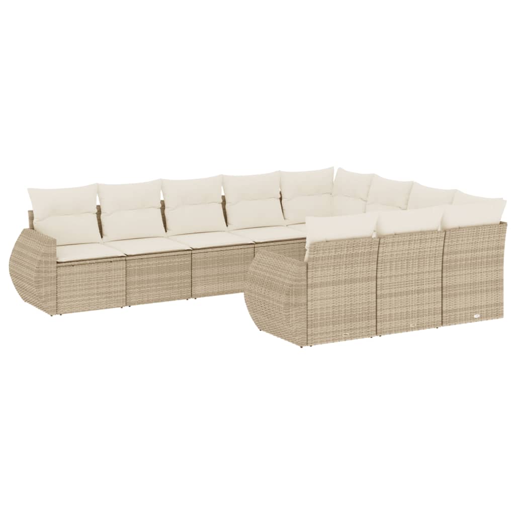 Set Divano da Giardino 10 pz con Cuscini Beige in Polyrattan | homemem39