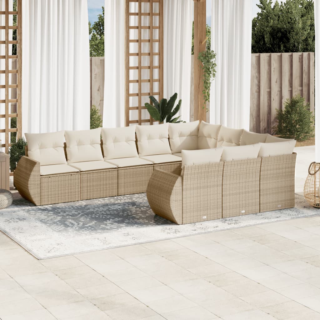 Set Divano da Giardino 10 pz con Cuscini Beige in Polyrattan | homemem39