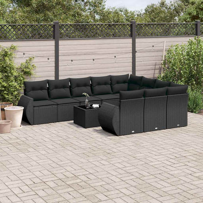 Set Divani da Giardino 11 pz con Cuscini in Polyrattan Nero