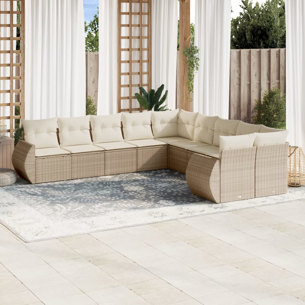 Set Divano da Giardino 10 pz con Cuscini Beige in Polyrattan | homemem39