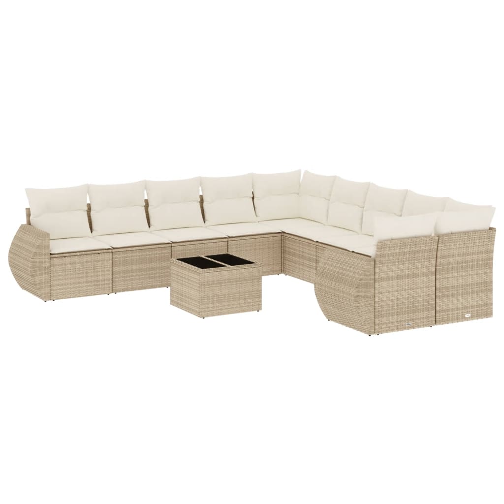 Set Divani da Giardino 11 pz con Cuscini Beige in Polyrattan | homemem39