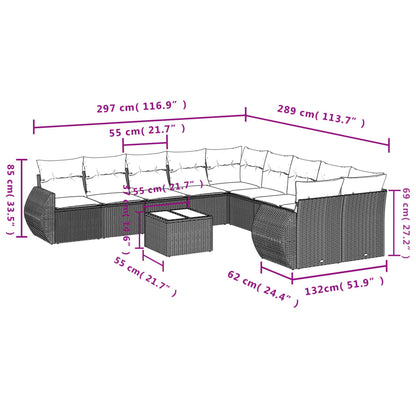 Set Divani da Giardino 11 pz con Cuscini Beige in Polyrattan | homemem39