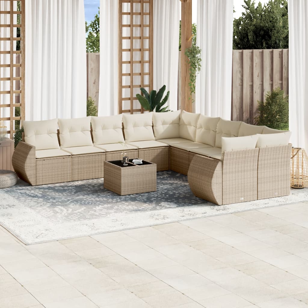 Set Divani da Giardino 11 pz con Cuscini Beige in Polyrattan | homemem39