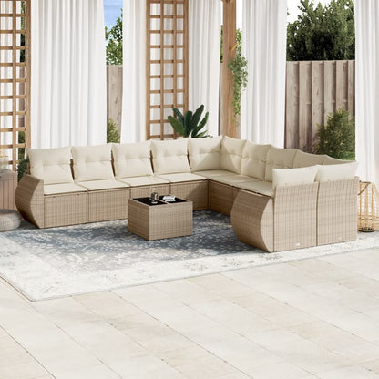 Set Divani da Giardino 11 pz con Cuscini Beige in Polyrattan | homemem39