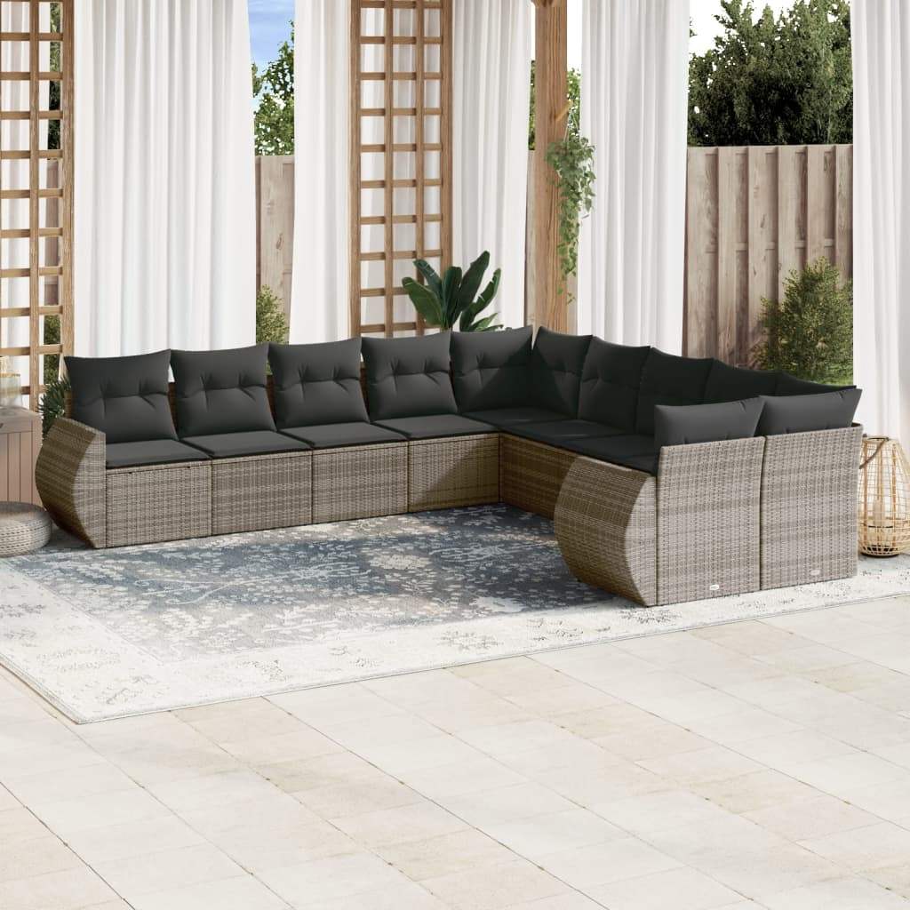 Set Divani da Giardino 11 pz con Cuscini in Polyrattan Grigio - homemem39