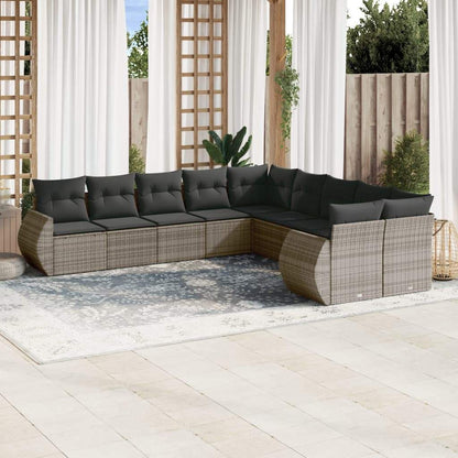 Set Divani da Giardino 11 pz con Cuscini in Polyrattan Grigio - homemem39