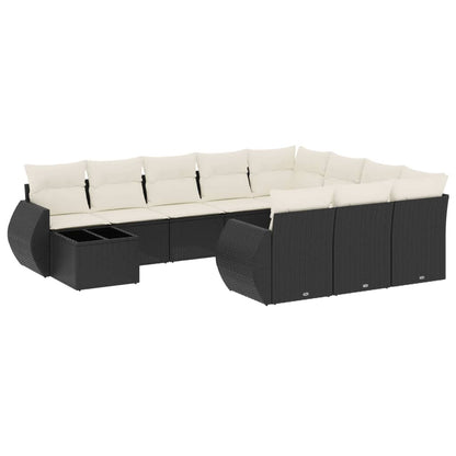 Set Divani da Giardino 11 pz con Cuscini in Polyrattan Nero