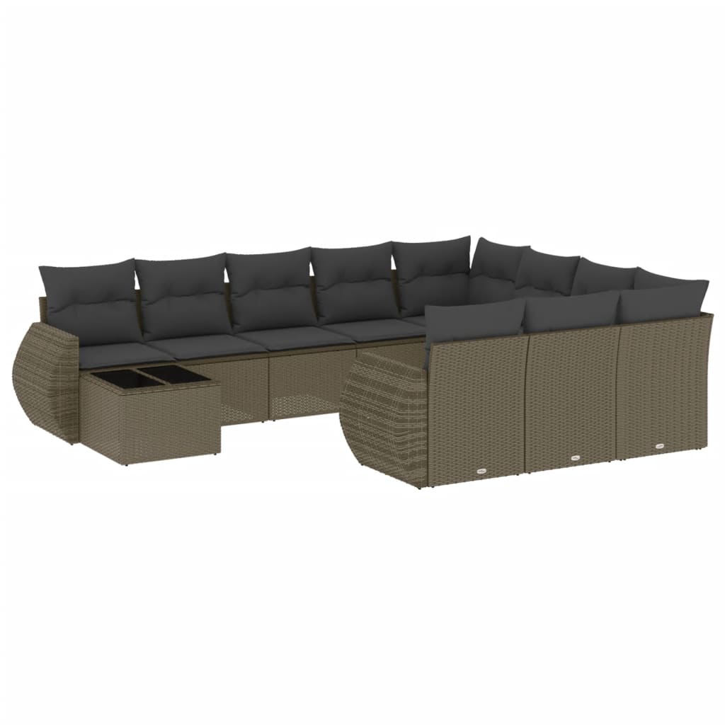Set Divani da Giardino 11 pz con Cuscini in Polyrattan Grigio