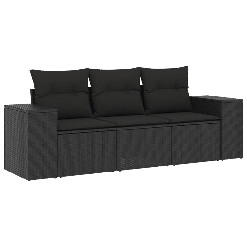 Set Divani da Giardino 3 pz con Cuscini in Polyrattan Nero
