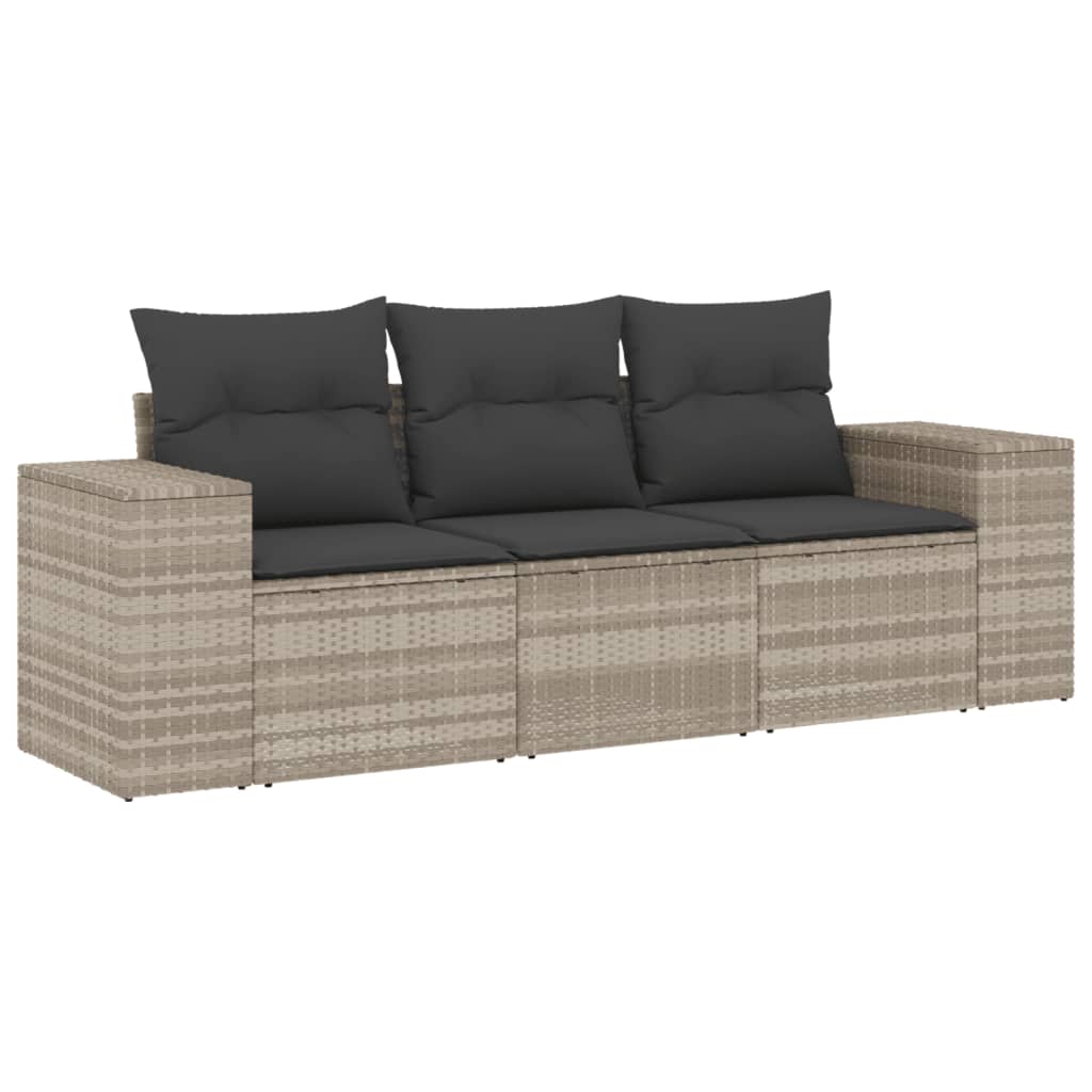 Set Divano da Giardino 3pz con Cuscini Grigio Chiaro Polyrattan