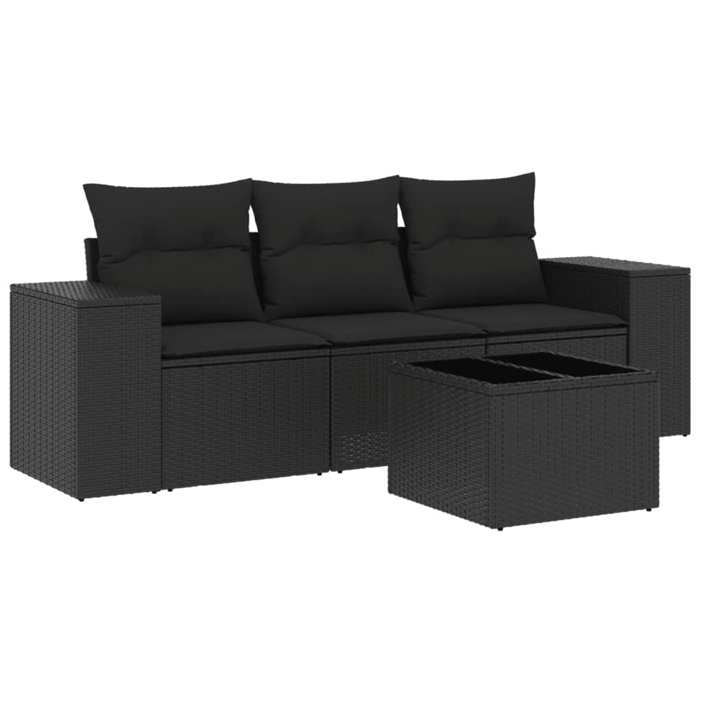 Set Divani da Giardino 4 pz con Cuscini Nero in Polyrattan