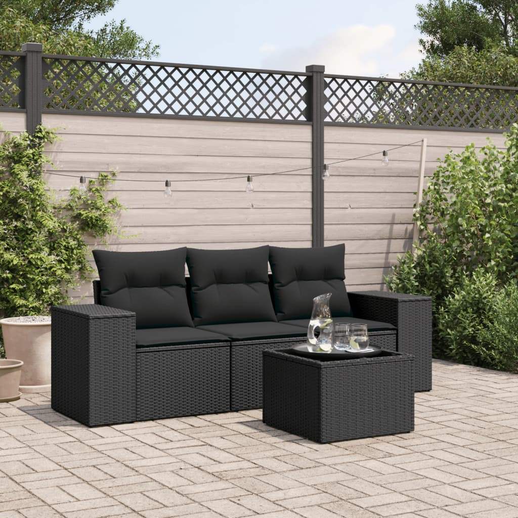 Set Divani da Giardino 4 pz con Cuscini Nero in Polyrattan - homemem39