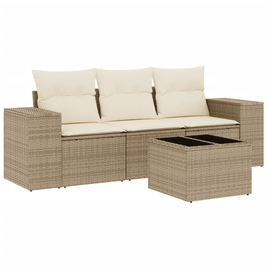 Set Divano da Giardino 4 pz con Cuscini Beige in Polyrattan | homemem39