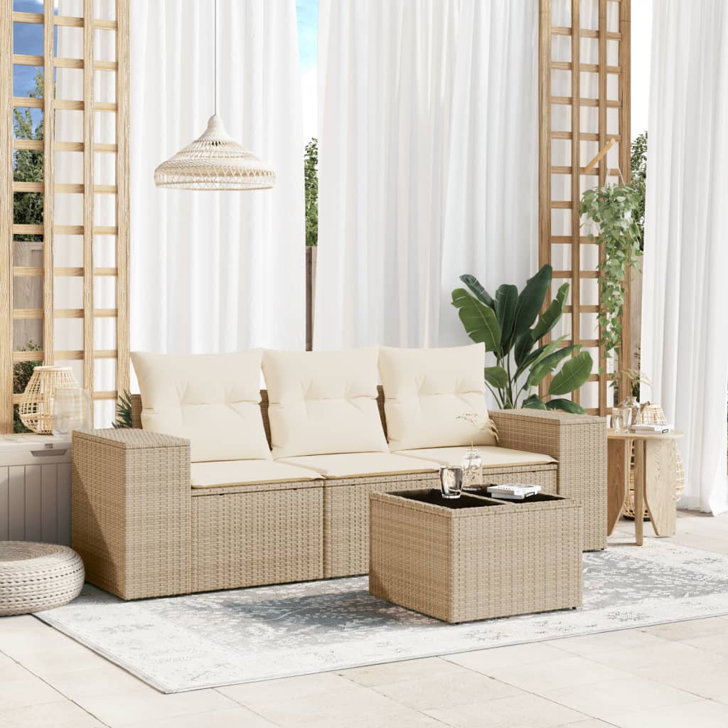 Set Divano da Giardino 4 pz con Cuscini Beige in Polyrattan | homemem39