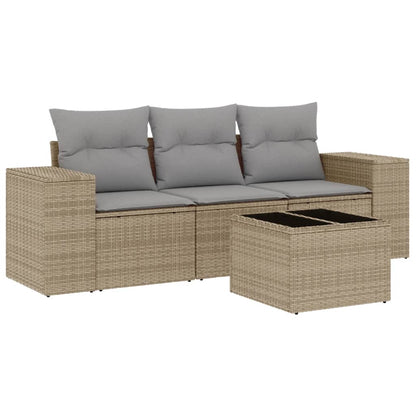 Set Divano da Giardino 4 pz con Cuscini Beige in Polyrattan