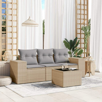 Set Divano da Giardino 4 pz con Cuscini Beige in Polyrattan - homemem39