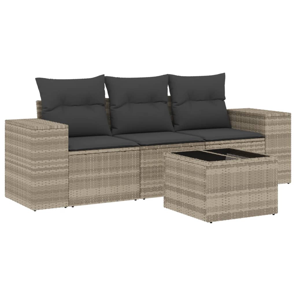 Set Divano da Giardino 4pz con Cuscini Grigio Chiaro Polyrattan