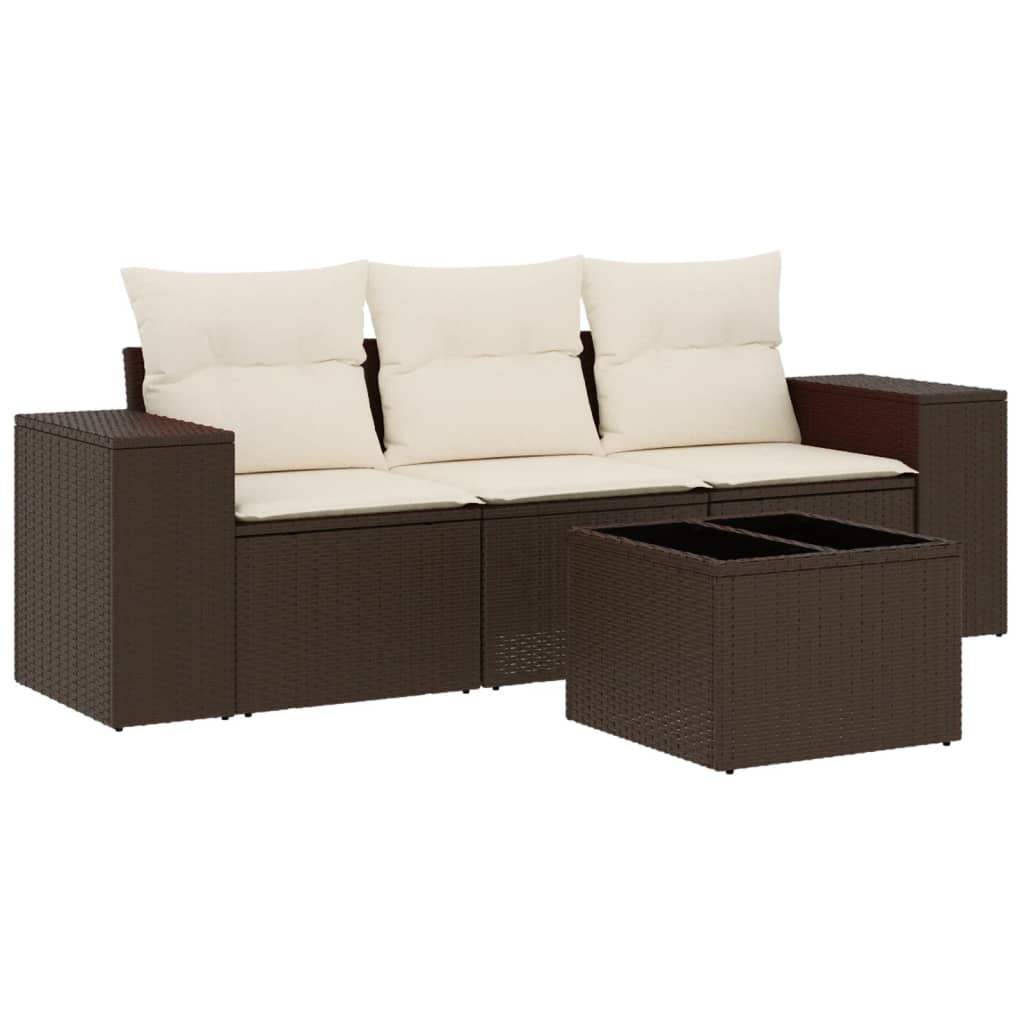 Set Divano da Giardino 4 pz con Cuscini Marrone in Polyrattan - homemem39