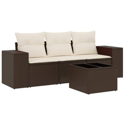 Set Divano da Giardino 4 pz con Cuscini Marrone in Polyrattan - homemem39