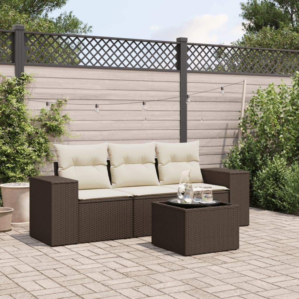 Set Divano da Giardino 4 pz con Cuscini Marrone in Polyrattan - homemem39