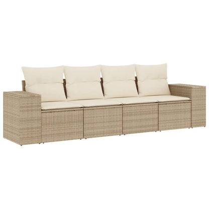 Set Divano da Giardino 4 pz con Cuscini Beige in Polyrattan | homemem39