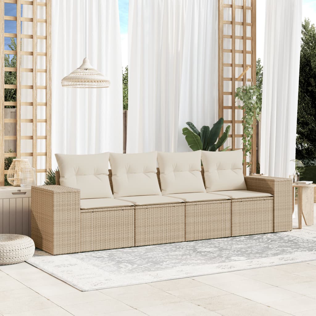 Set Divano da Giardino 4 pz con Cuscini Beige in Polyrattan | homemem39