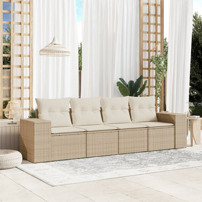 Set Divano da Giardino 4 pz con Cuscini Beige in Polyrattan | homemem39