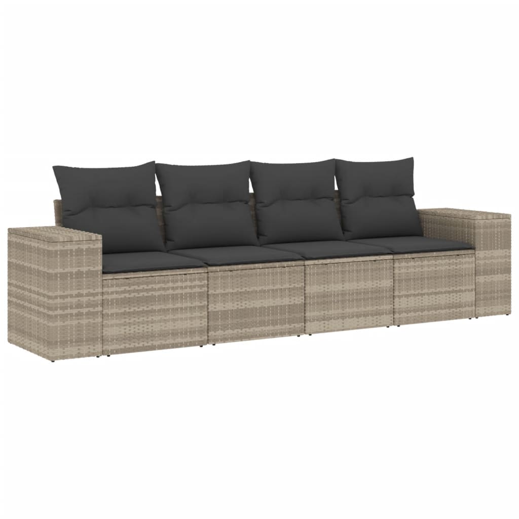 Set Divano da Giardino 4pz con Cuscini Grigio Chiaro Polyrattan