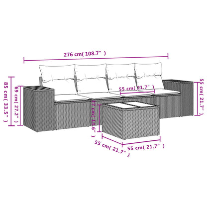 Set Divano da Giardino 5 pz con Cuscini Beige in Polyrattan | homemem39