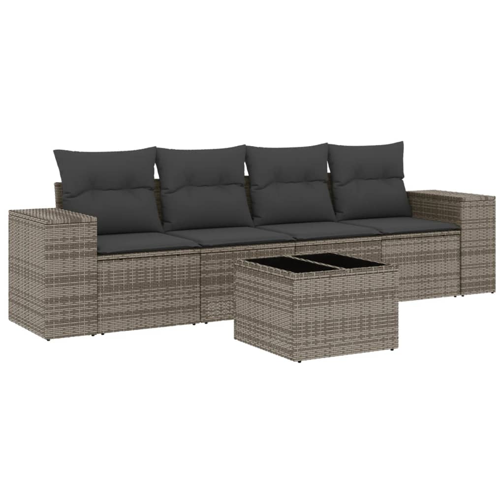 Set Divano da Giardino 5 pz con Cuscini Grigio in Polyrattan
