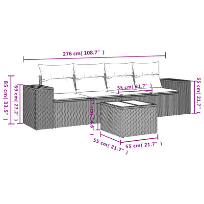 Set Divano da Giardino 5pz con Cuscini Grigio Chiaro Polyrattan