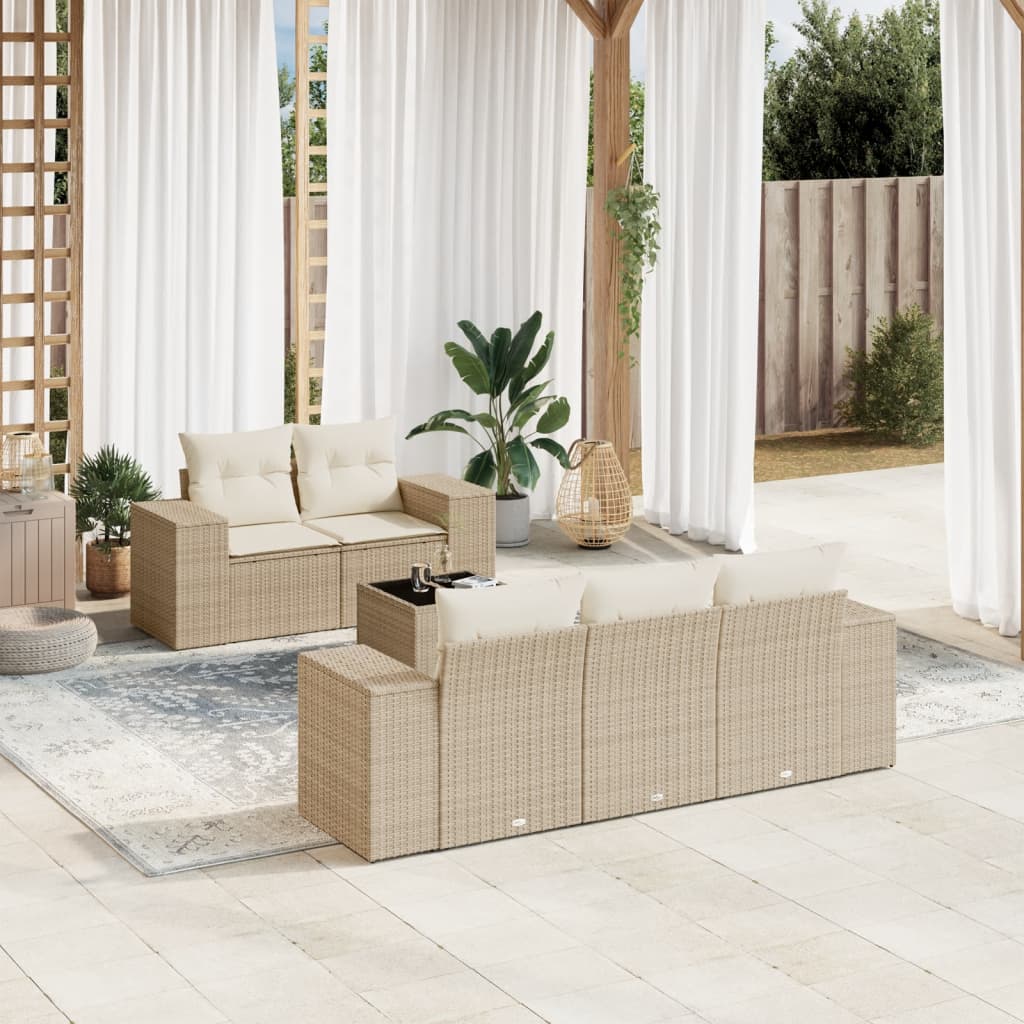 Set Divano da Giardino 6 pz con Cuscini Beige in Polyrattan | homemem39