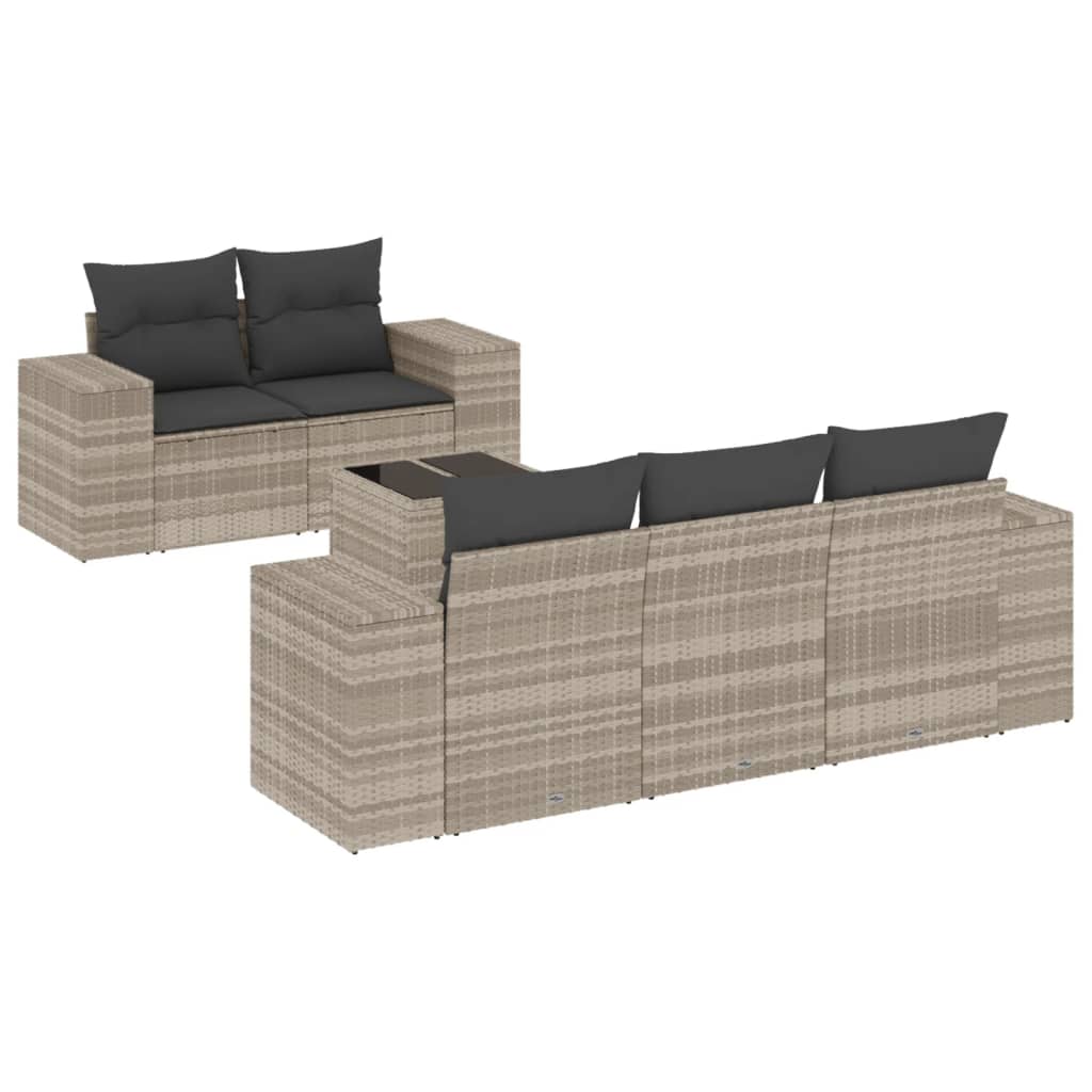 Set Divano da Giardino 6pz con Cuscini Grigio Chiaro Polyrattan