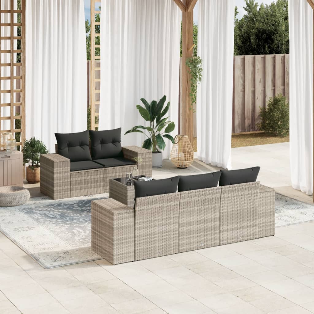 Set Divano da Giardino 6pz con Cuscini Grigio Chiaro Polyrattan