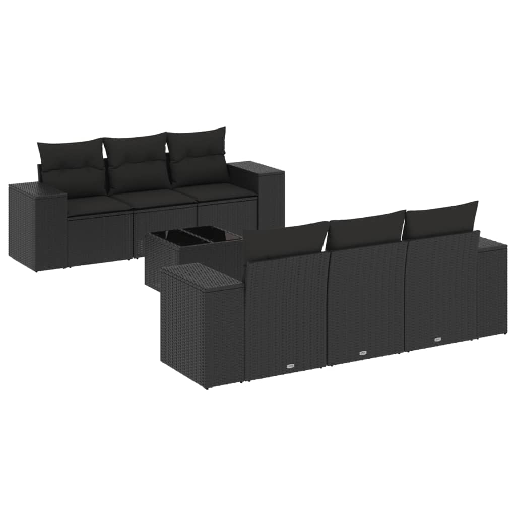 Set Divani da Giardino con Cuscini 7pz Nero Polyrattan