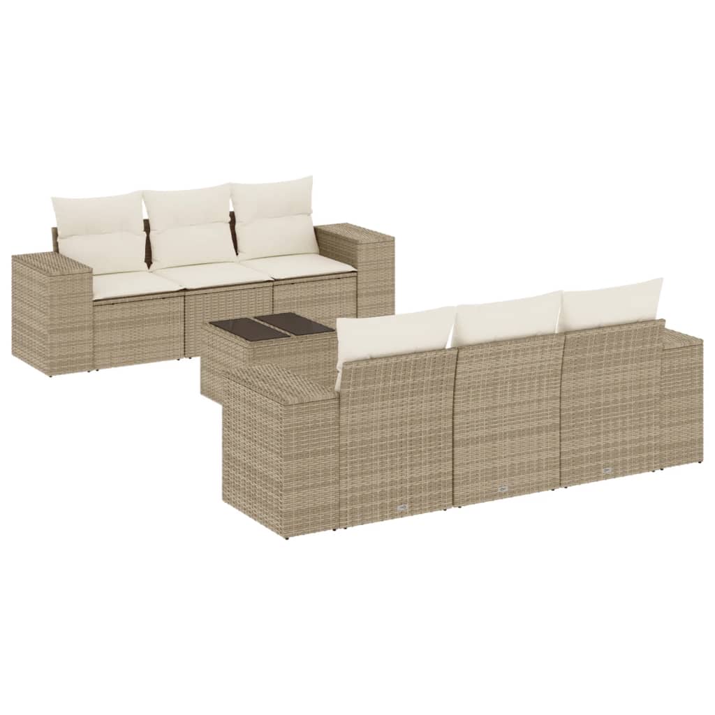 Set Divani da Giardino 7 pz con Cuscini Beige in Polyrattan | homemem39