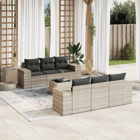 Set Divani da Giardino 7pz con Cuscini Grigio Chiaro Polyrattan