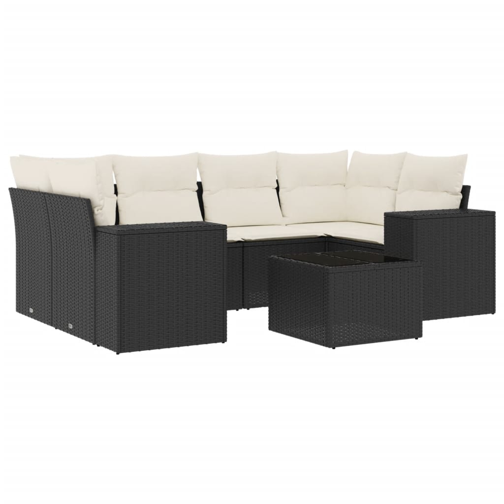 Set Divani da Giardino con Cuscini 7pz Nero Polyrattan